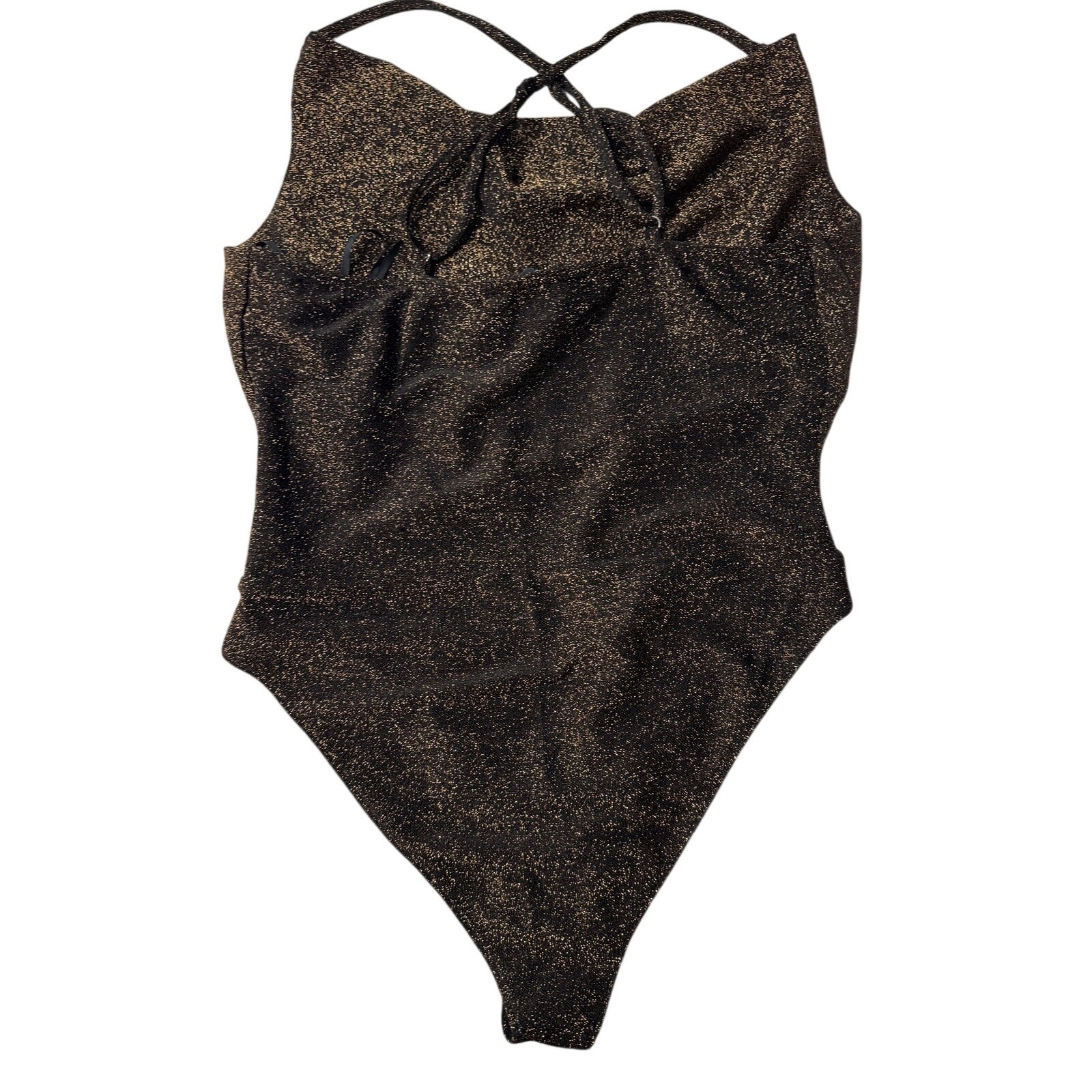 Forever 21 Contemporary Metallic Bodysuit Women Large Black Bronze Shimmer NWT