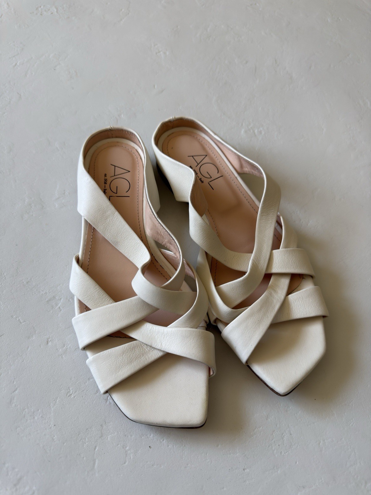 AGL Women’s Greta Leather Slide Flat Sandal Shoes EUR 38/US 8 Off White $398