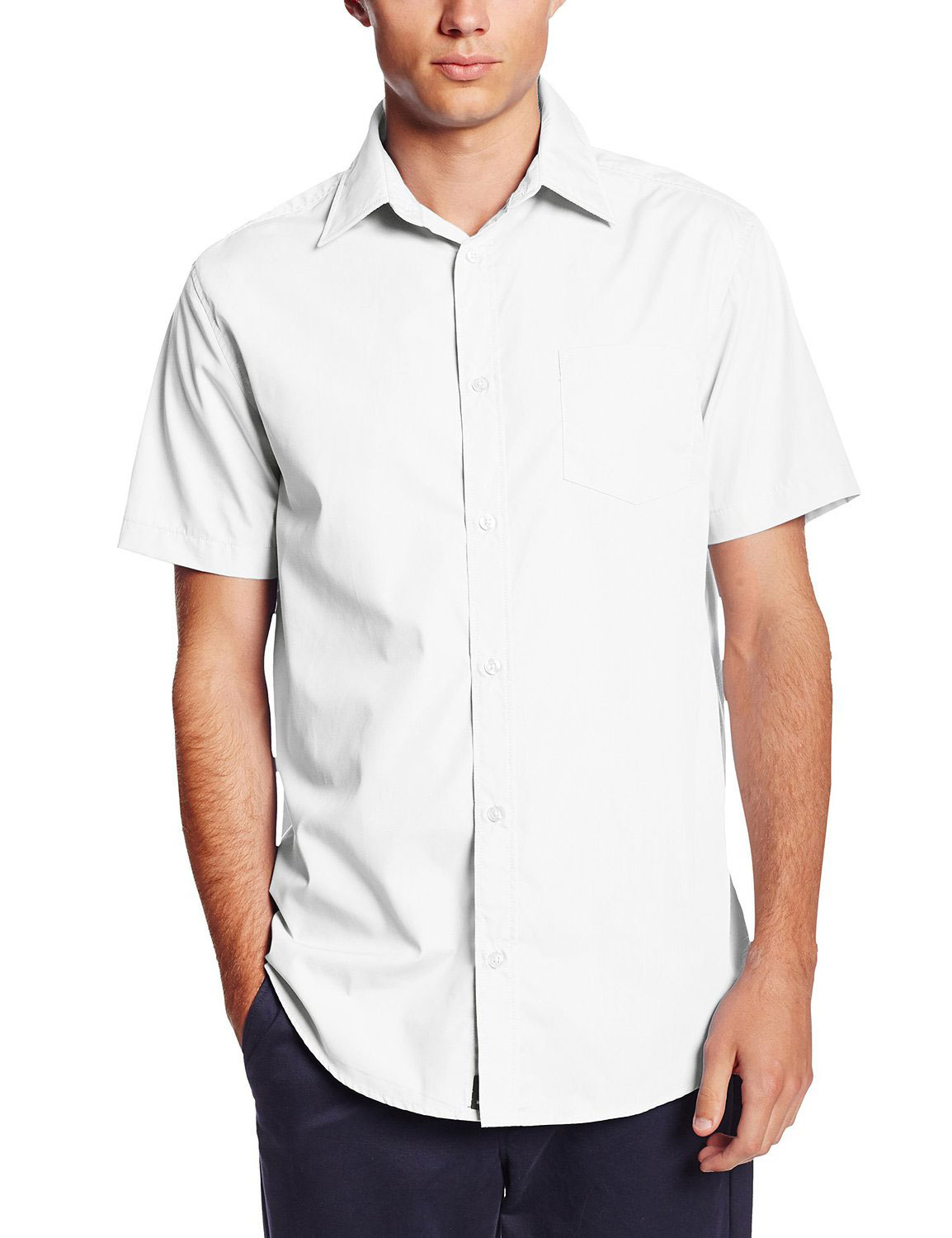 Men’s Lee White Dress Shirt E9338 Broadcloth Short Sleeve Sizes S to XL