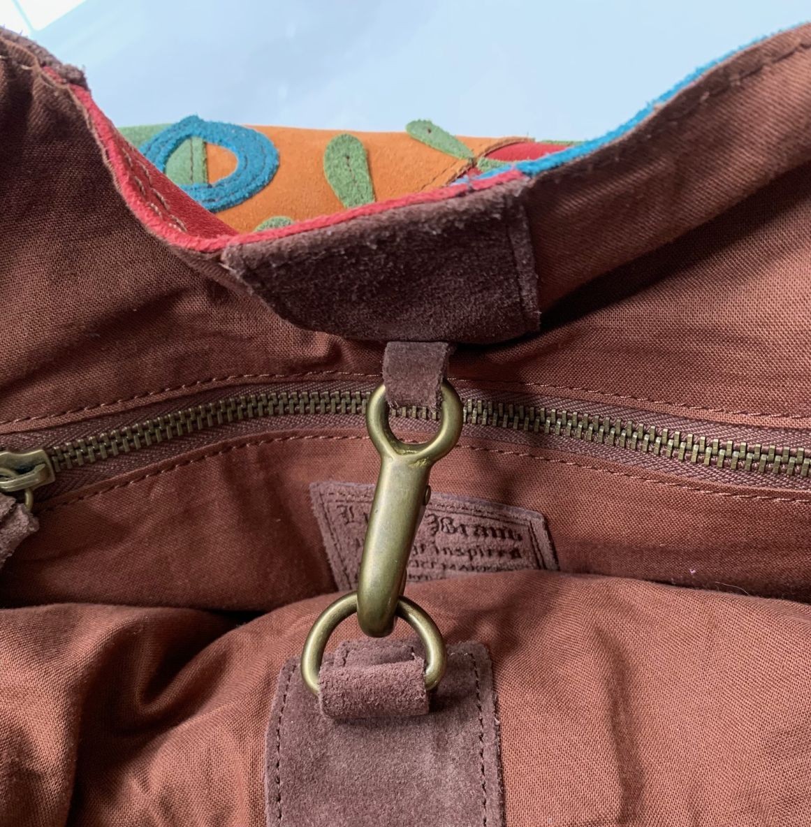 LUCKY BRAND LEATHER SUEDE BOHO SHOULDER BAG HIPPIE HANDBAG PATCH WORK FLOWERS