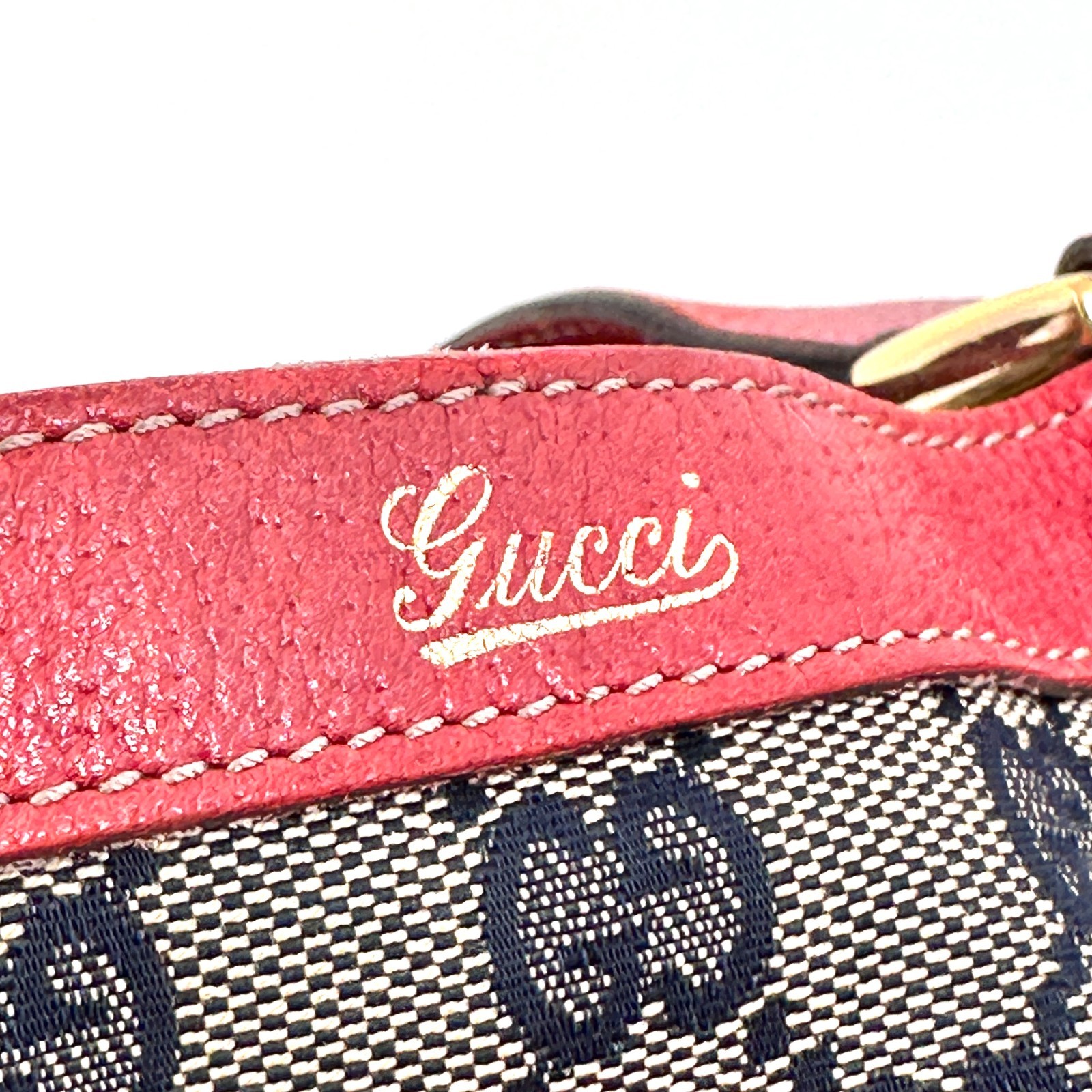 Gucci Abbey GG Canvas Leather Red 130739 Handbag Tote Bag Authentic