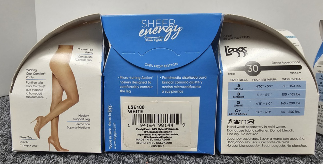 8X Leggs Sheer Energy Tights CONTROL TOP SIZE B – WHITE Sheer tights – 8 BOXES