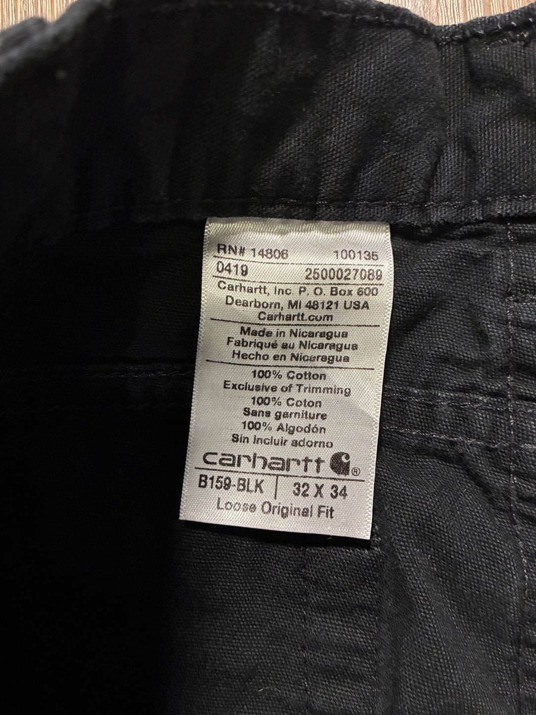 Carhartt B159-BLK Loose Original Fit Black Work Jeans 32×34