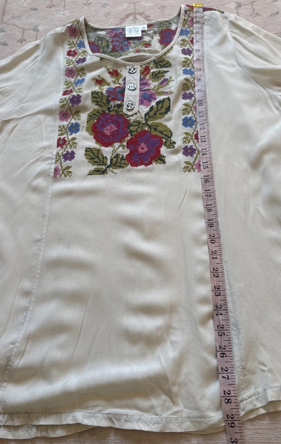 Parsley and Sage Cross Stitch Floral Bohemian Peasant Blouse Tunic Size Large