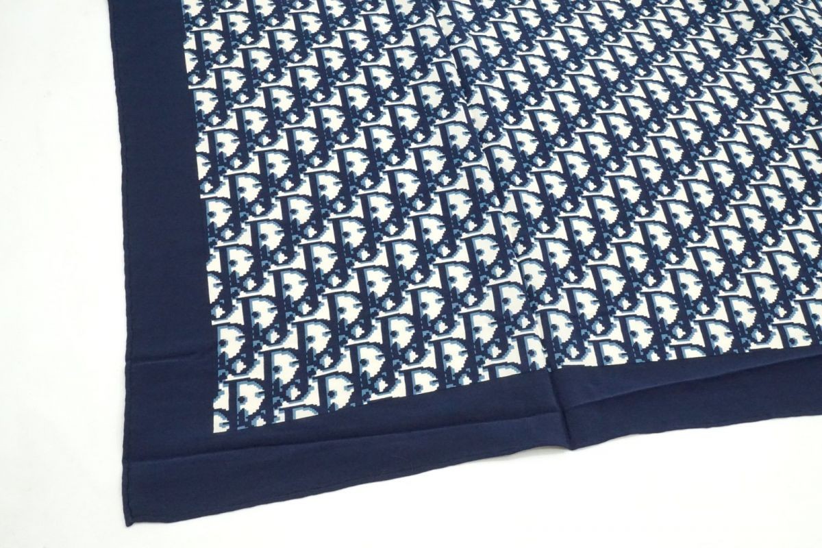Christian Dior 75cm Trotter Large Scarf 100% Silk Stole Shawl Navy Blue 6403k