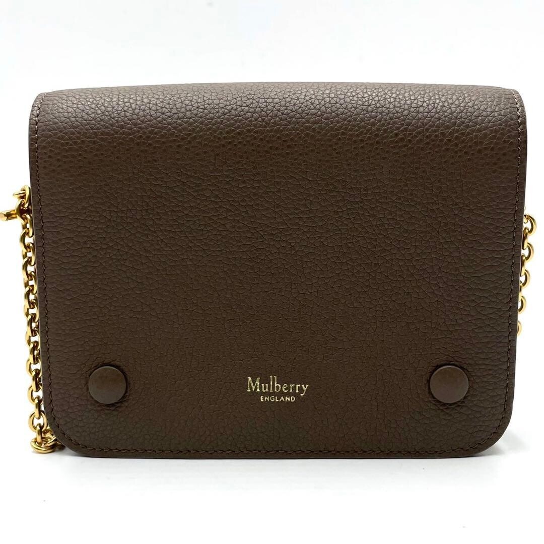 Mulberry Clifton Greige Leather Gold Chain Crossbody Shoulder Bag Auth