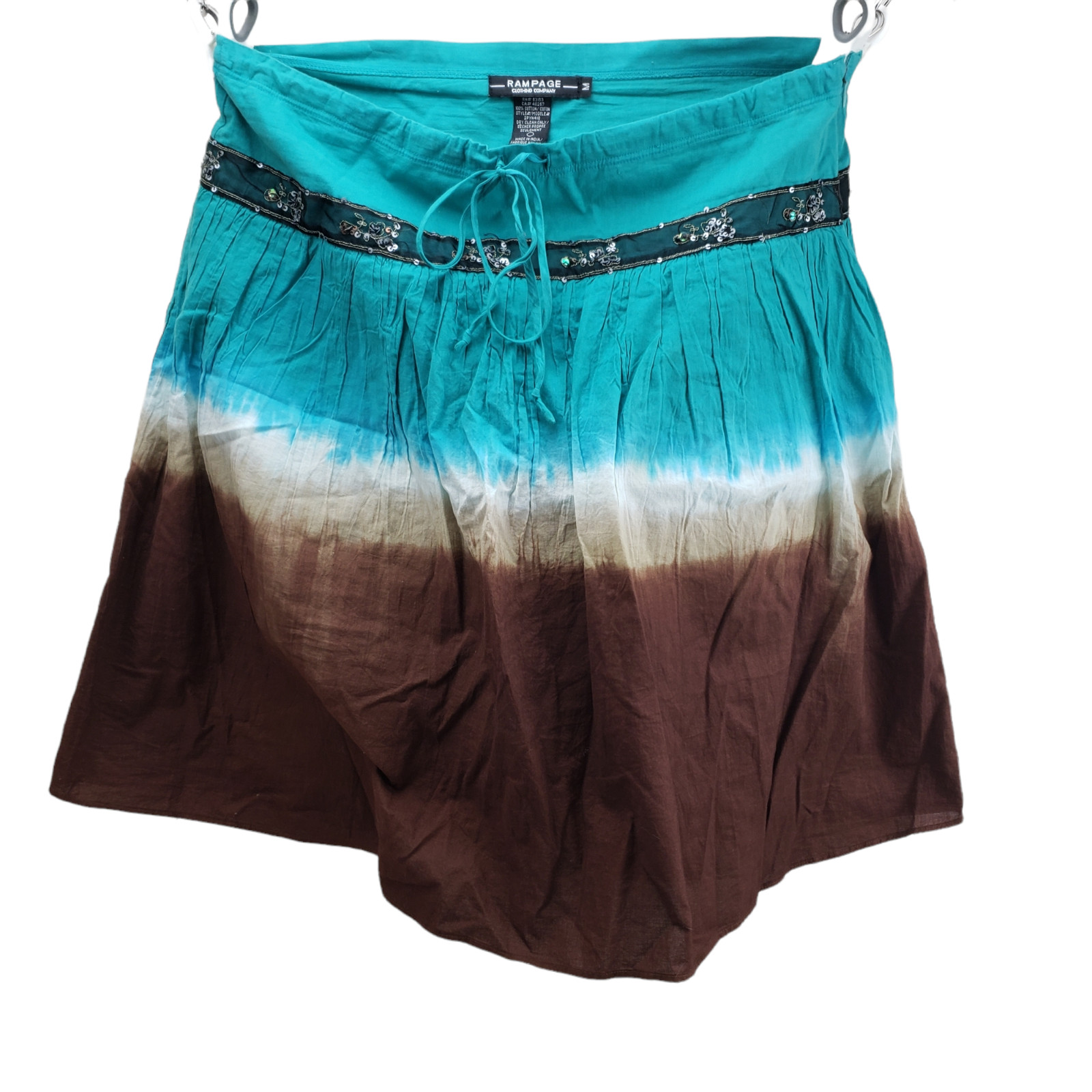 Rampage Clothing Co Skirt Medium Green Tie Dye Pleated Side Zip Draw Tie Waist