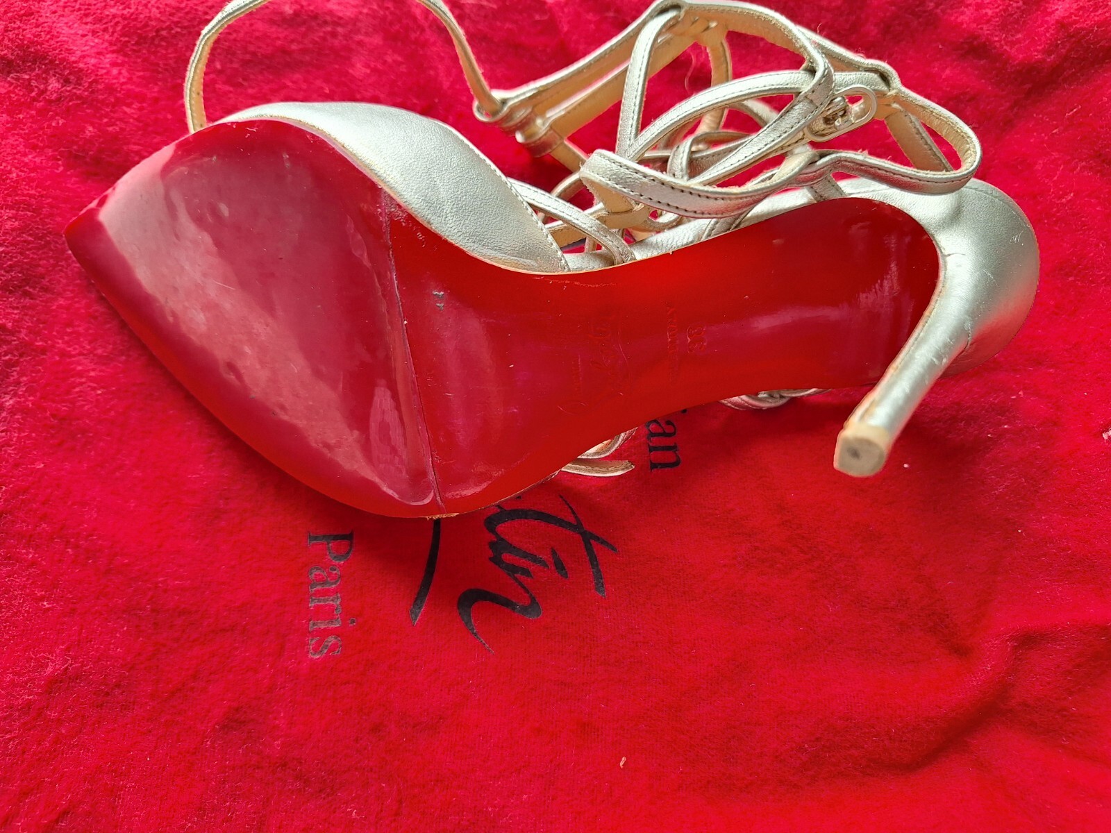 Authentic Christian Louboutin Gold Leather Kadreyana Caged Sandals Size 38