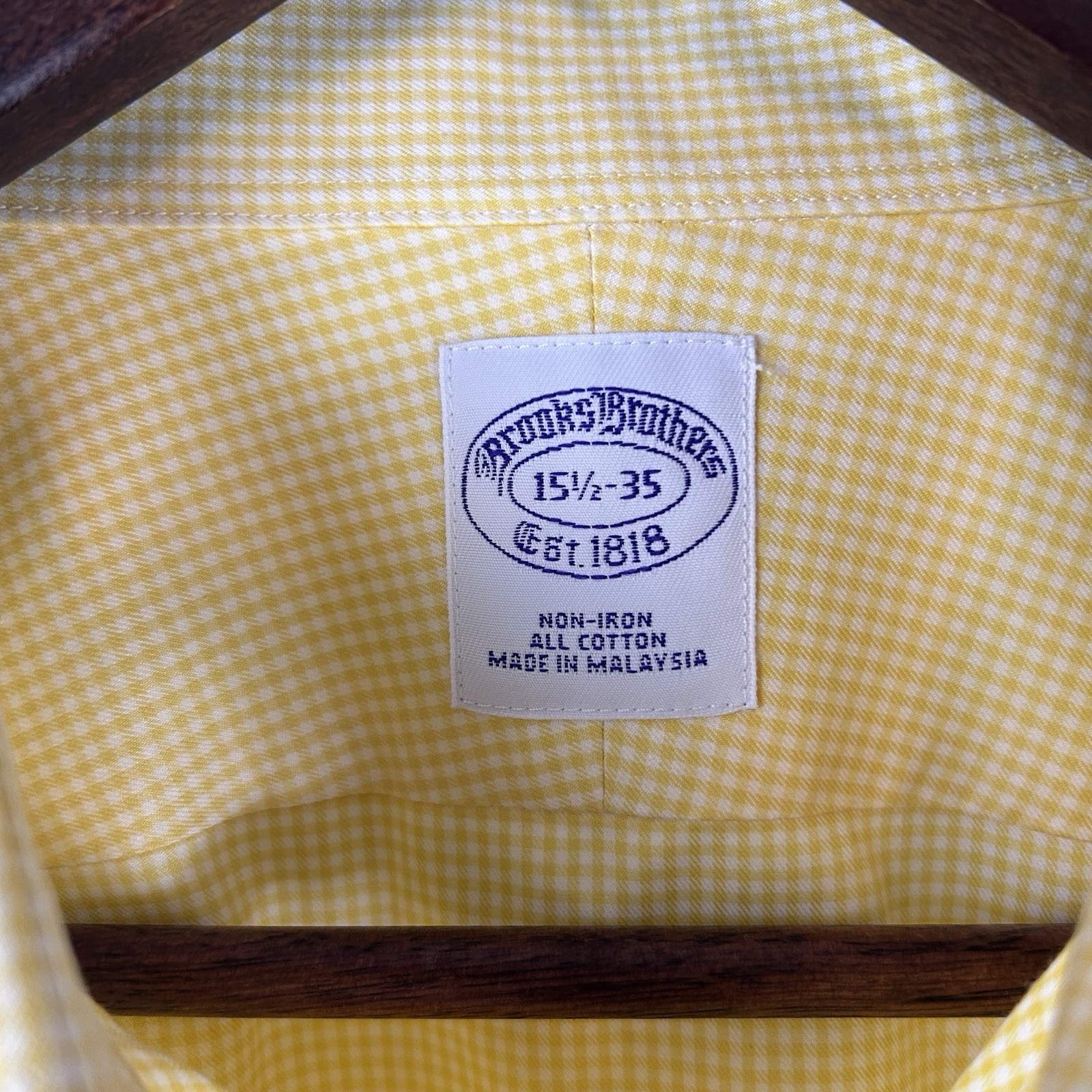 Brooks Brothers 15 1/2-35 Yellow Check Long Sleeve Button Shirt Men 100% Cotton