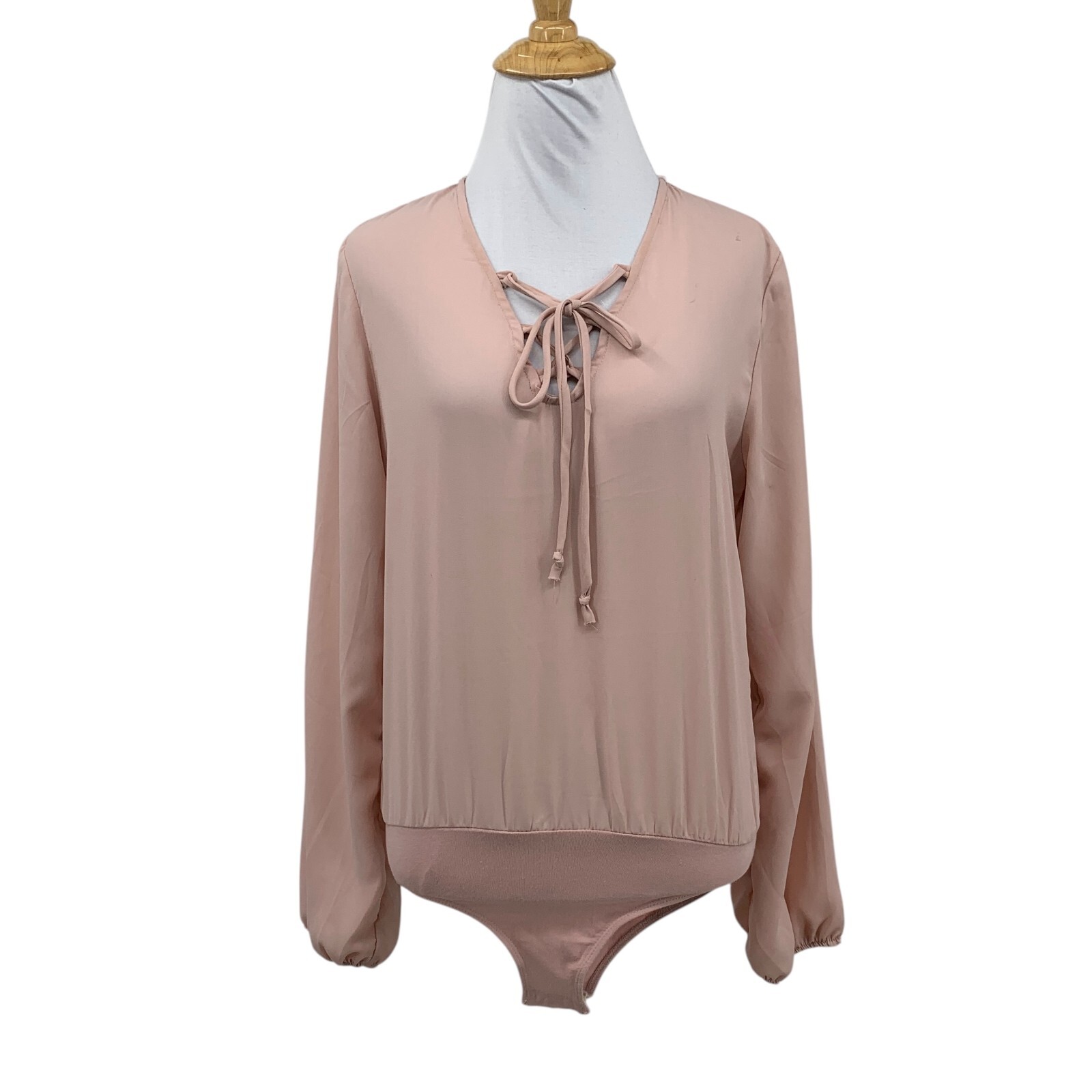 Charlotte Russe Bodysuit Womens S Small Bellini Lace Up Puff Sleeve Snap Button