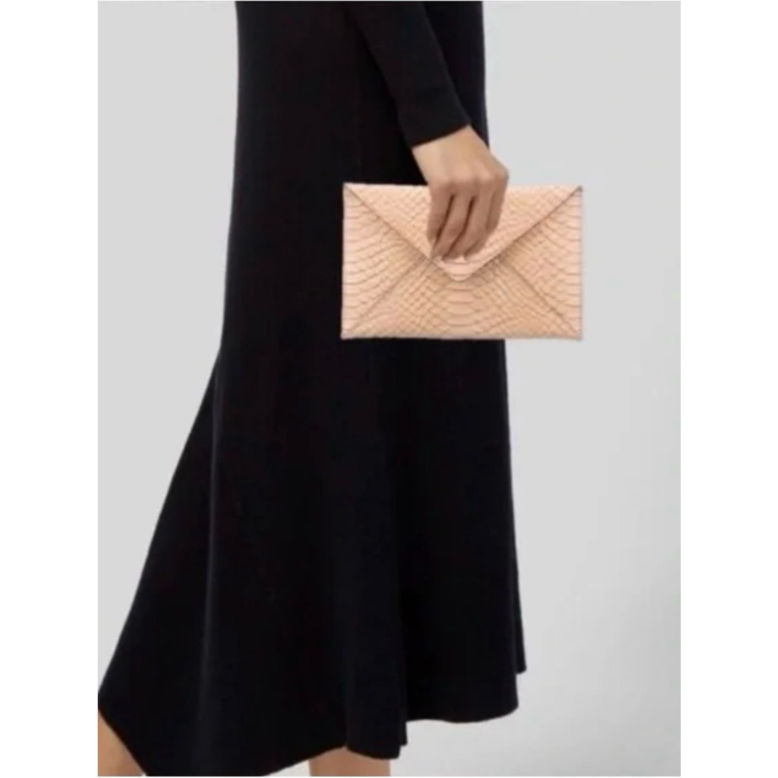 EUC! Loeffler Randall Python-Embossed Leather Envelope Clutch – Nude/Beige