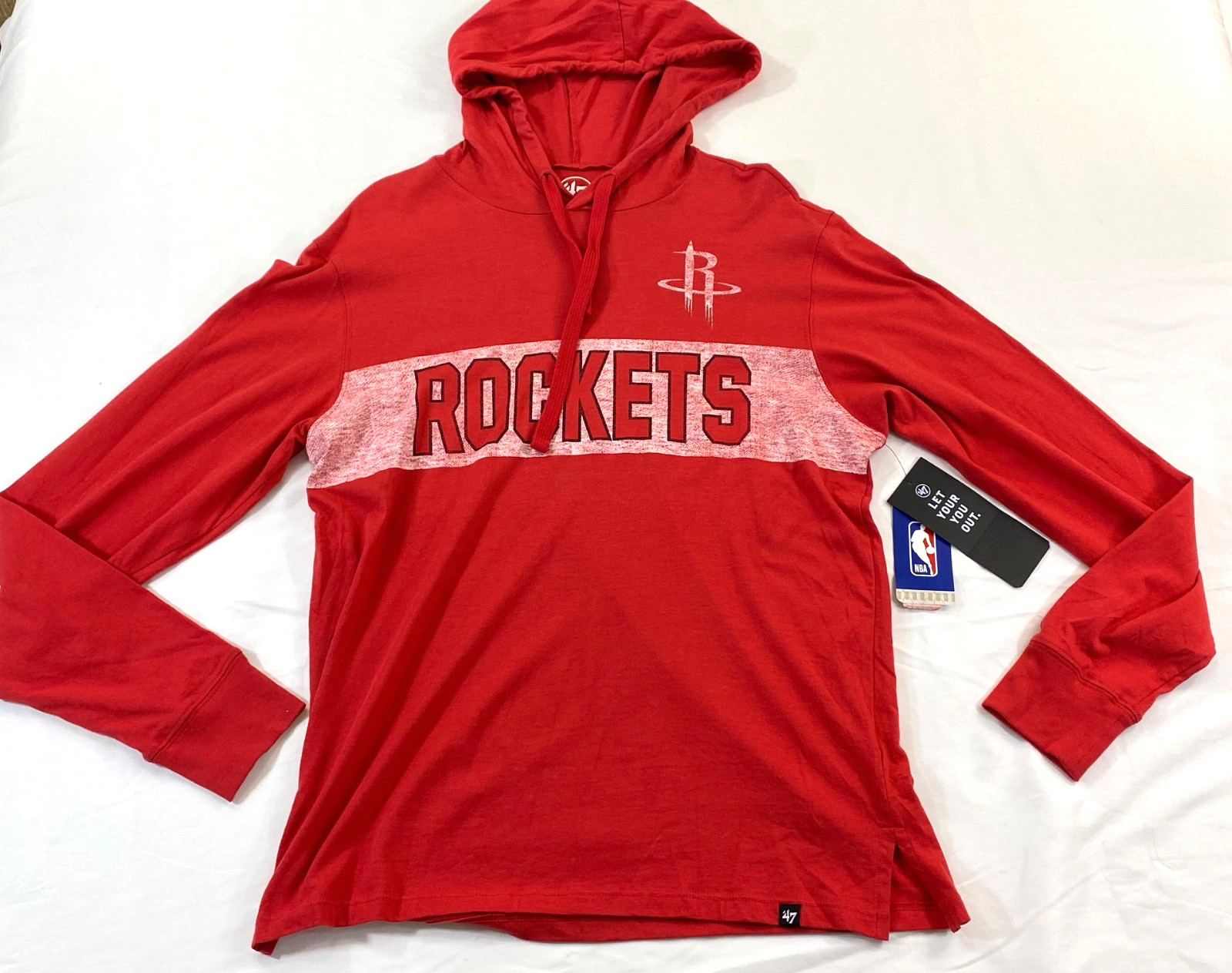 men’s 47 brand Houston Rockets t-shirt hoodie size small rd long sleeve cotton