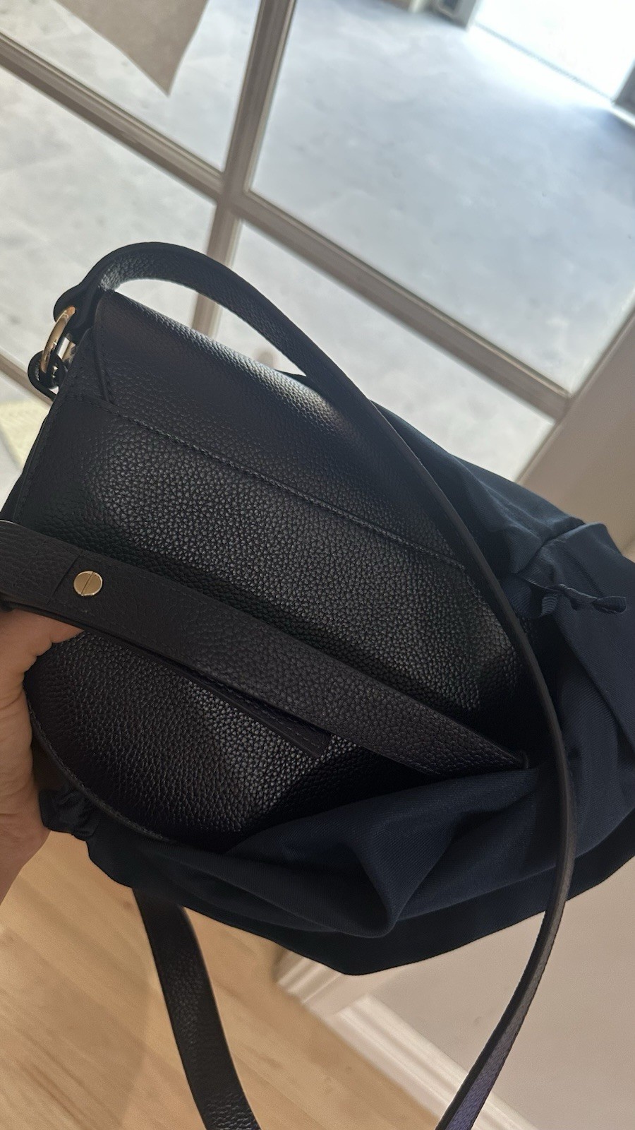 Cole Haan Evie Leather Saddle Bag Dark Navy Blue