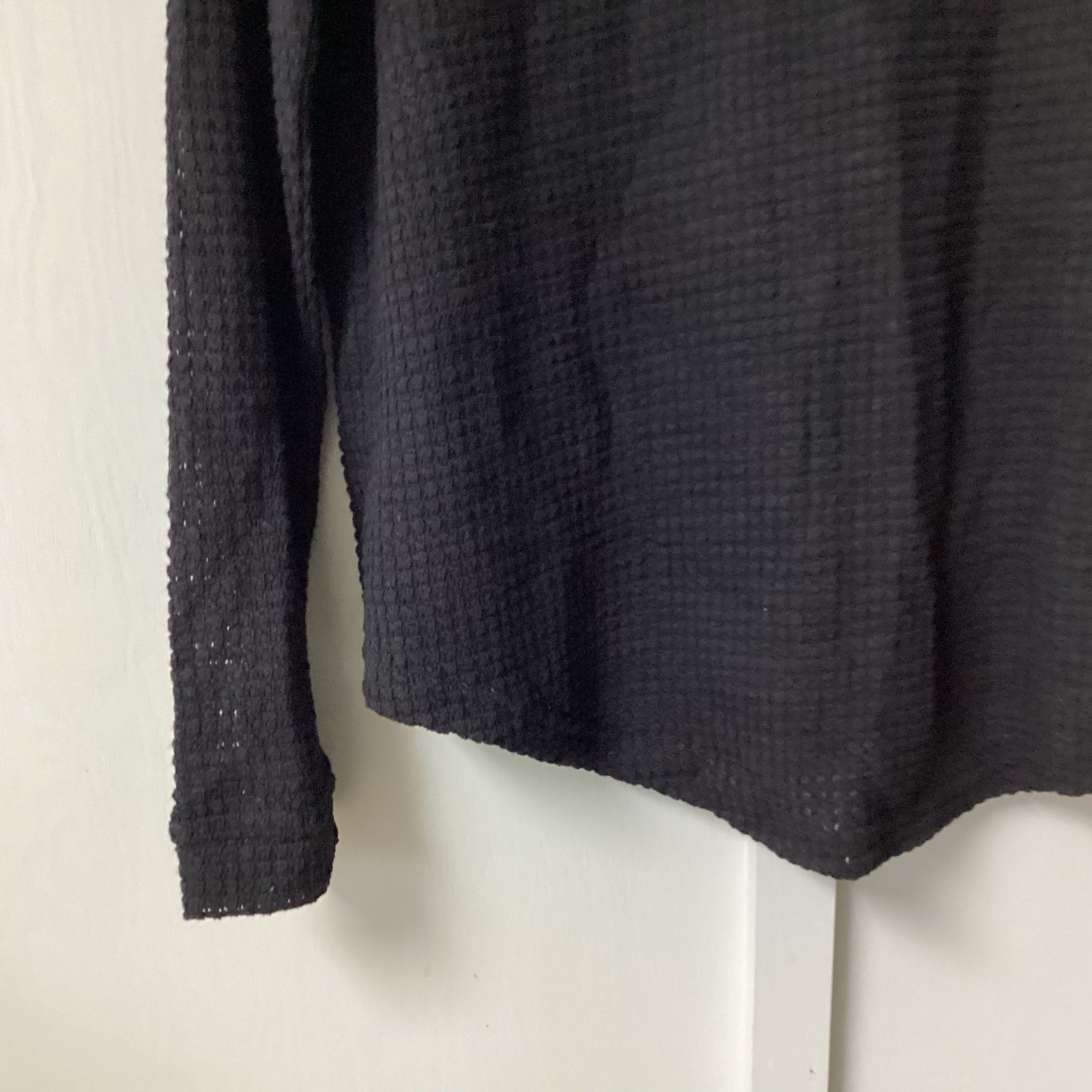 ADREAMLY Black Semi-Sheer Blouse Women’s Size Medium Waffles Studs Hole Knit New
