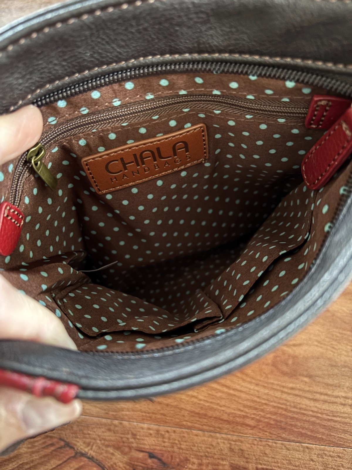 Chala Red and Brown Crossbody with Cross Keychain
