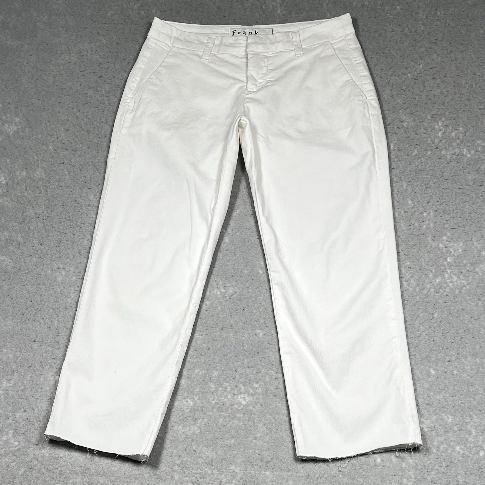 Frank & Eileen Pants 00 White Wicklow Italian Performance Chino Stretch Raw Hem