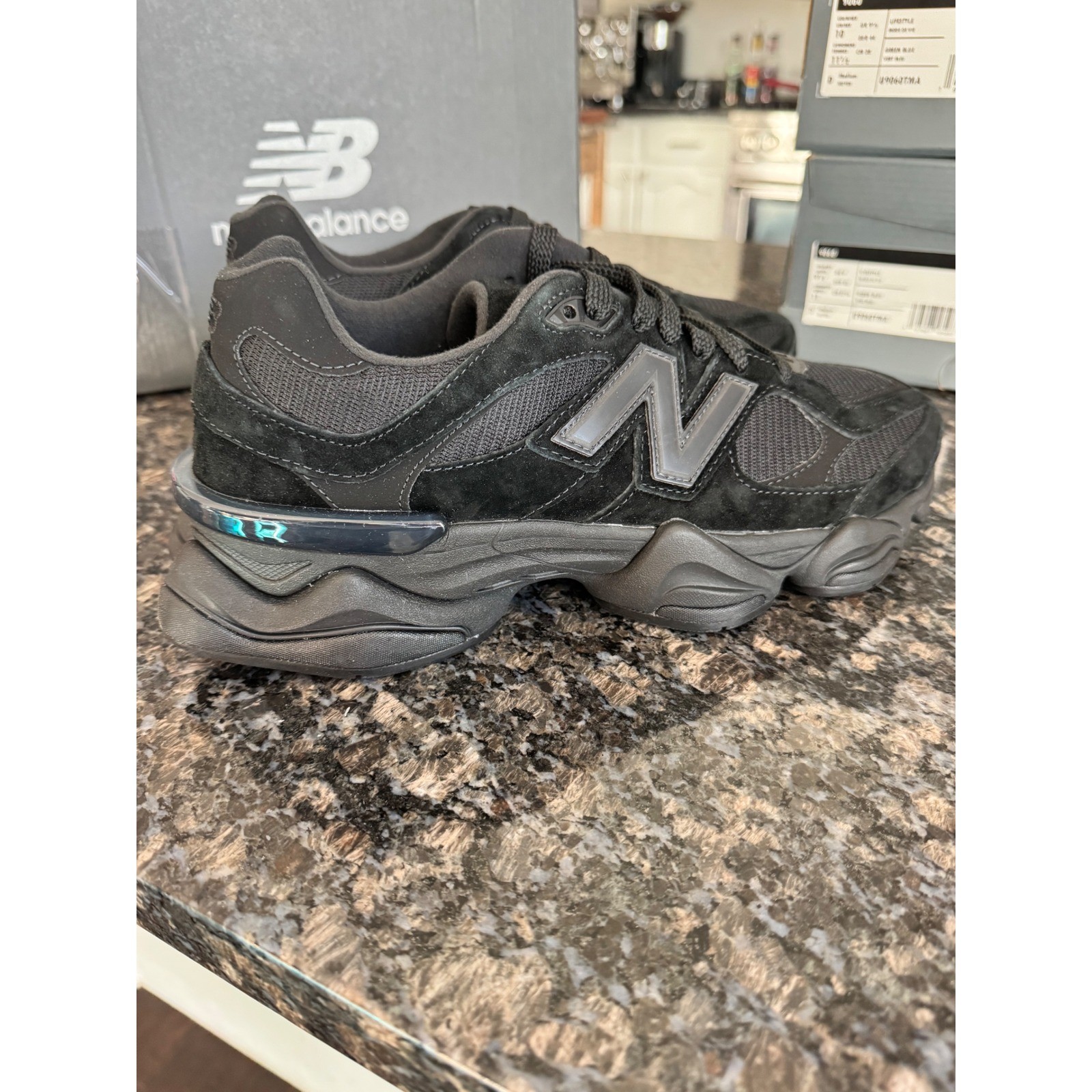 New Balance 9060 Triple Black Suede Mesh Sneakers U9060BPM Mens 10 Womens 11.5