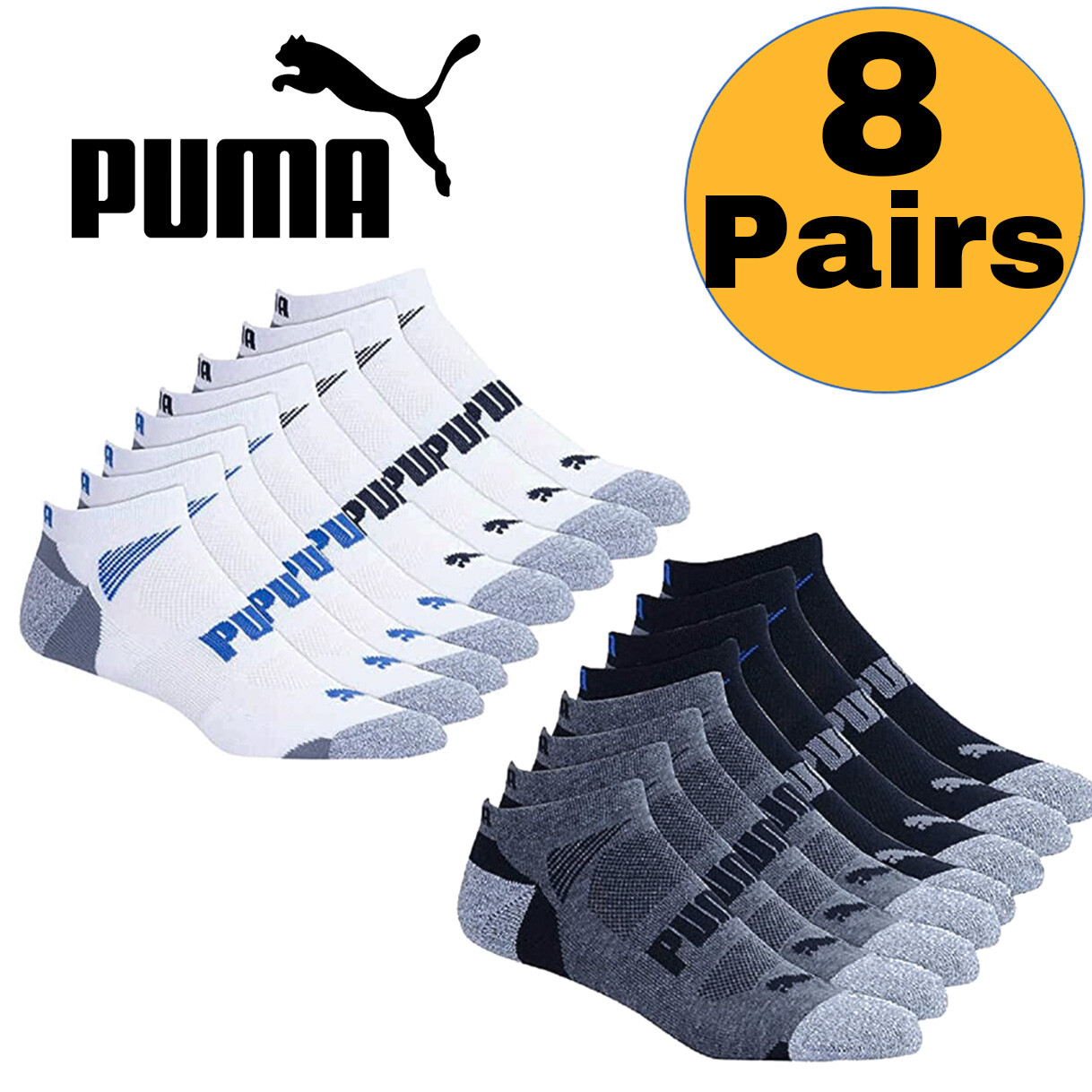 8 Pairs Genuine Puma Mens Sport CoolCell Crew Socks Shoe Size 10-13 & 13-15