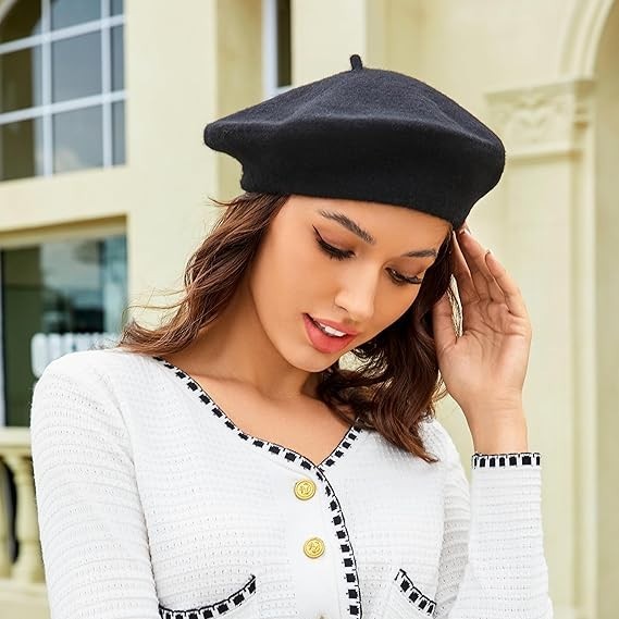 Gorro Vasco De Artista De Boina Francesa Para Mujeres Y Niñas, Color Negro NUEVO
