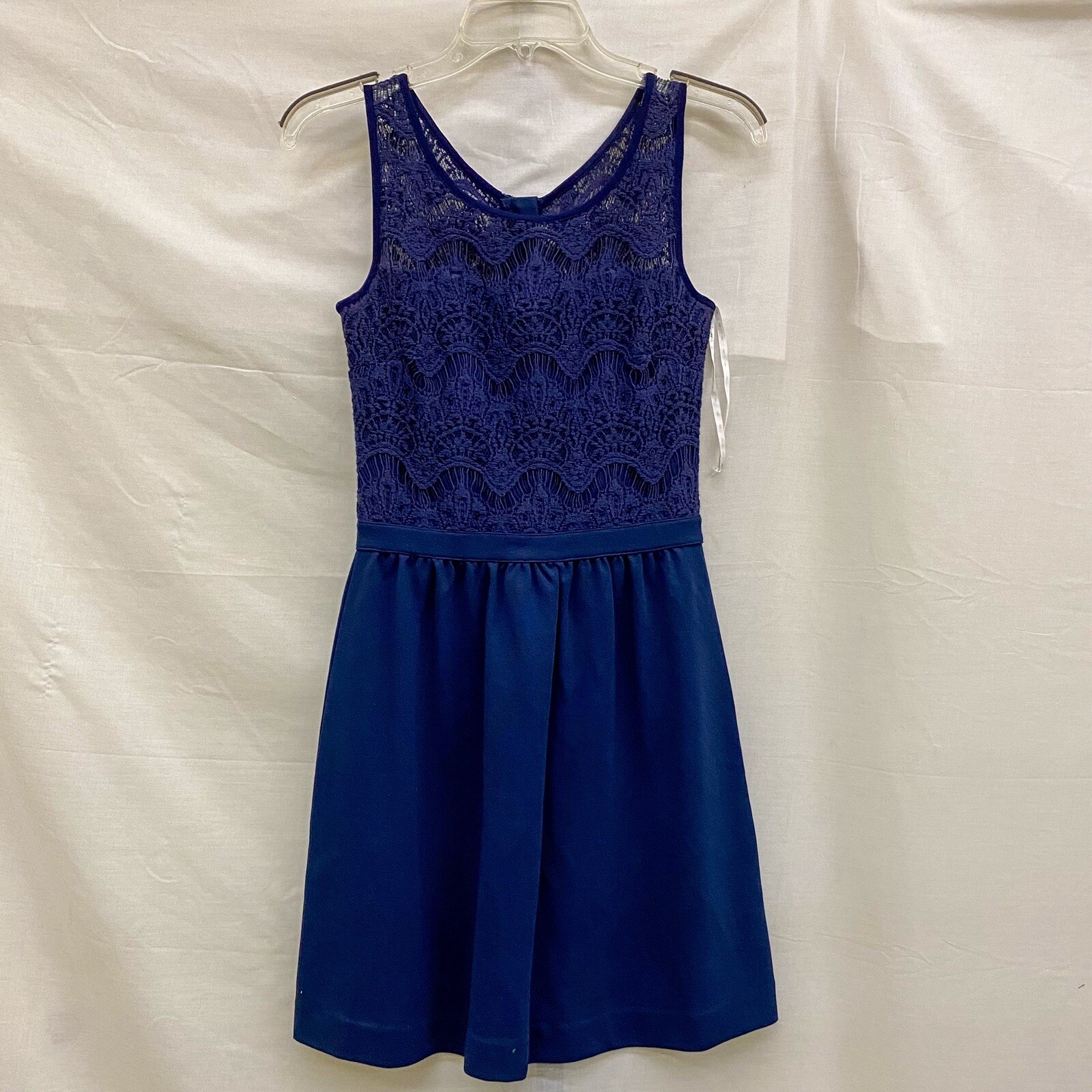 Lilly Pulitzer Womens Sz XS Rhea Navy Crochet Fit And Flare Sleeveless Dress