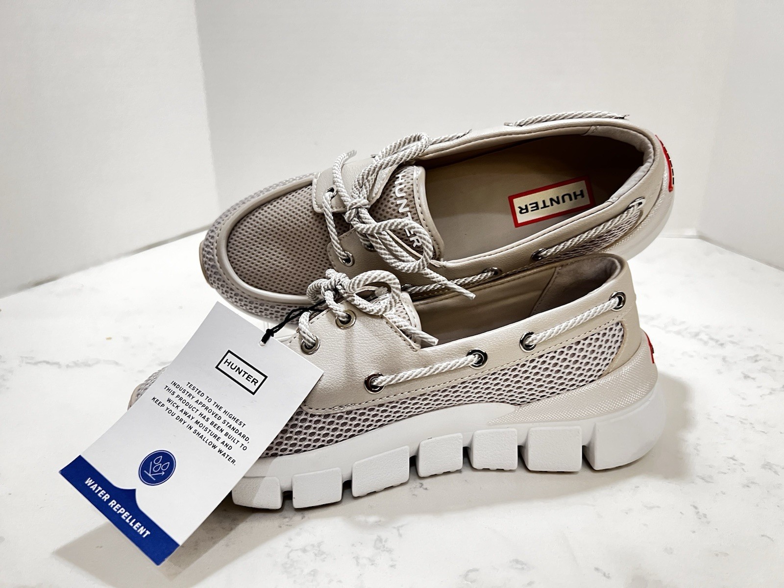 Hunter Neutral-Tone Mesh and Leather Chunky Boat Sneakers