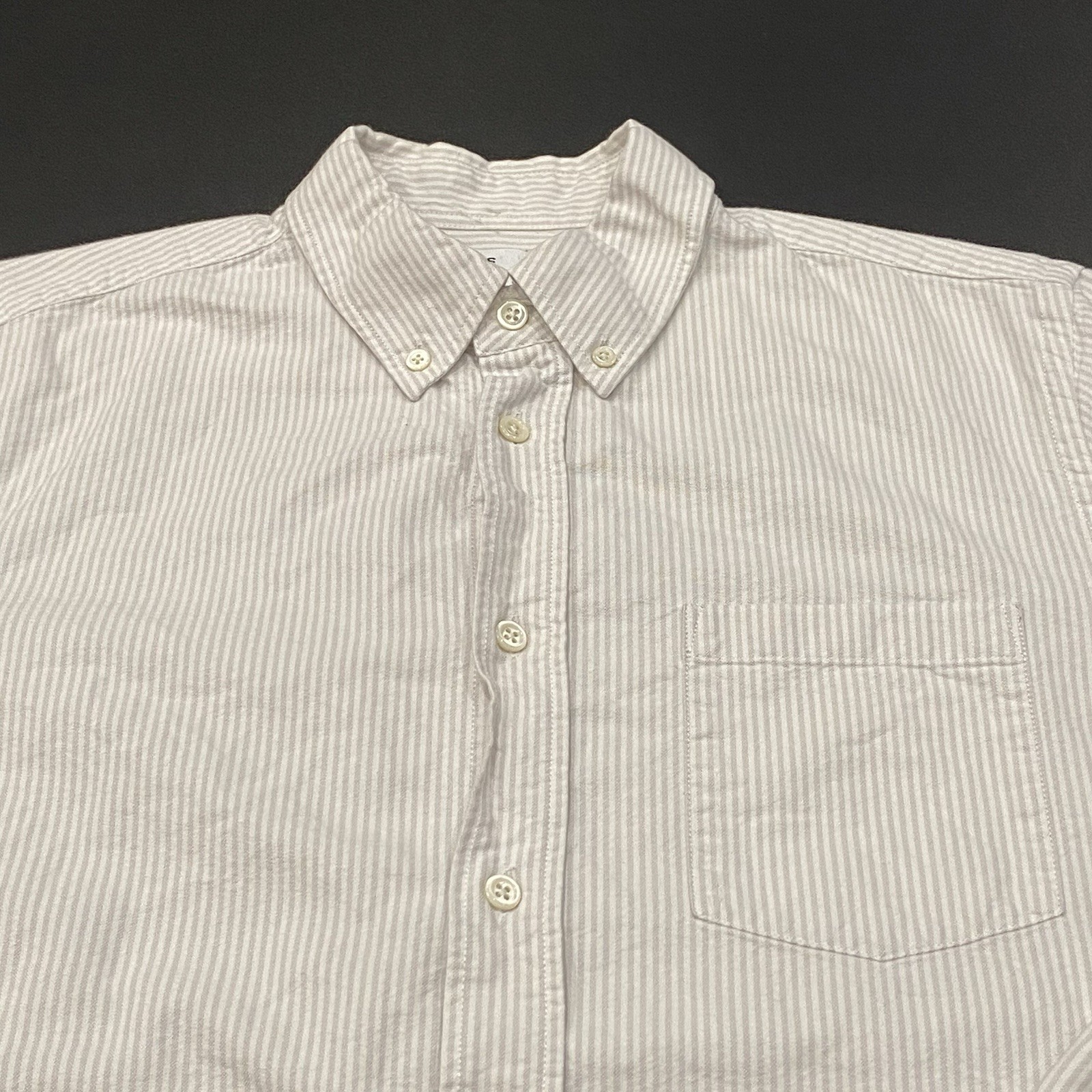 Asket Oxford Shirt Men’s Medium Reg Vertical Grey Stripe Pearl Button Preppy