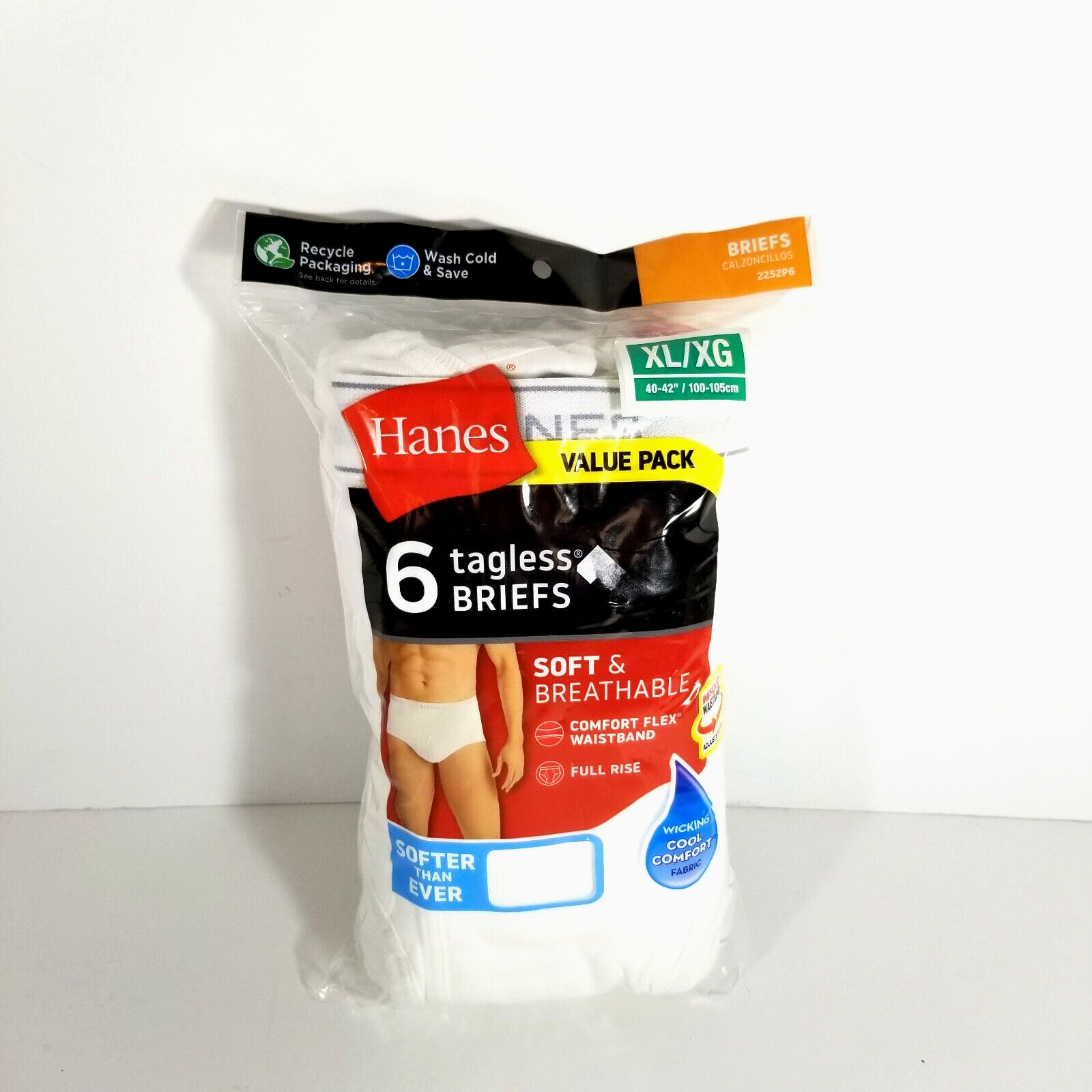 Hanes Briefs 6-Pack Men’s Tagless Underwear XL 40-42 Comfort Soft New