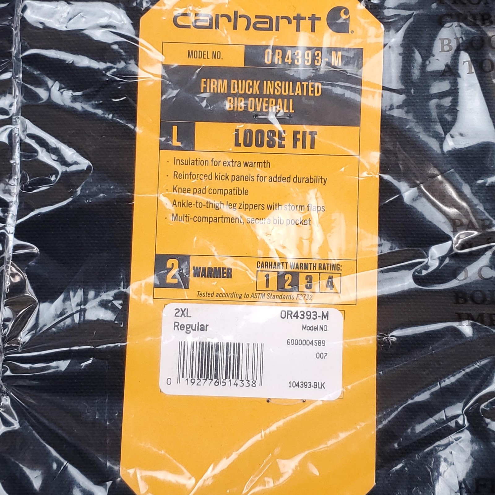 Carhartt Bib Overalls Mens 2XL Regular Black Duck Canvas Insulated OR4393-M