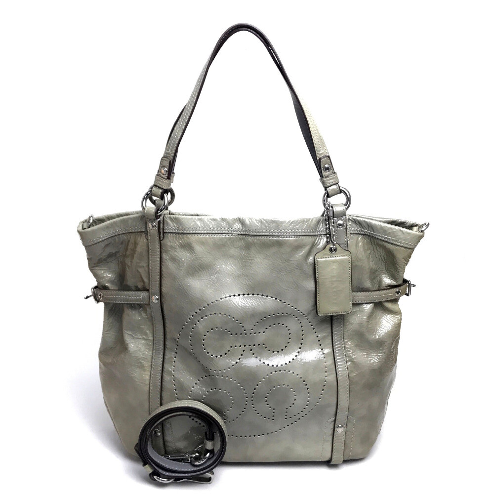 COACH 17065 Patent Andy Cinchid Tote Bag Shoulder Bag Patent Leather Gray