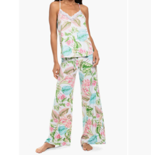 NWT In Bloom by Jonquil IVORY/GREEN/PINK/BLUE TROPICAL FLORAL Knit Pajama Set L