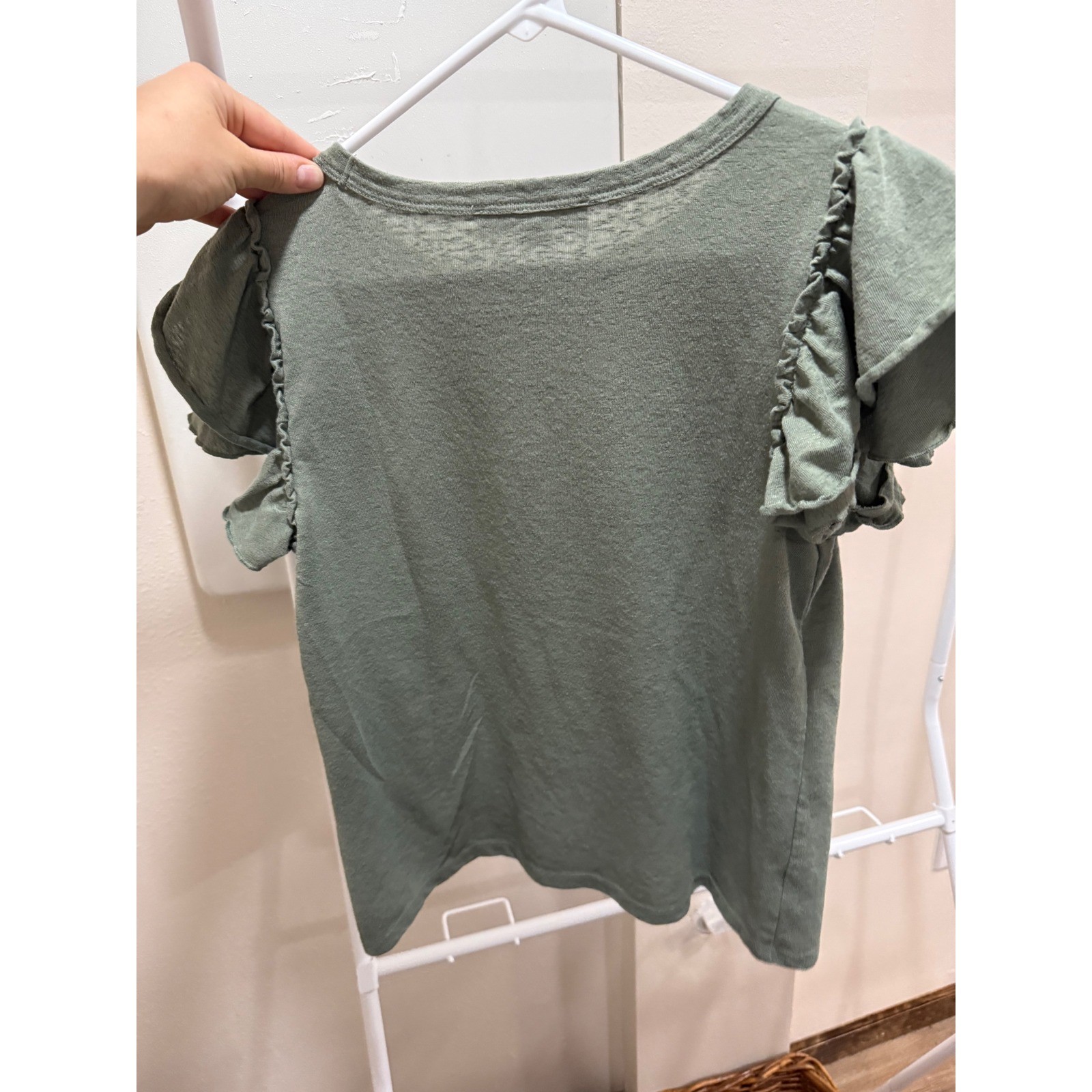 LOFT Womens Sage Green Ruffle Flutter Sleeve Crew Neck Knit Top Size M
