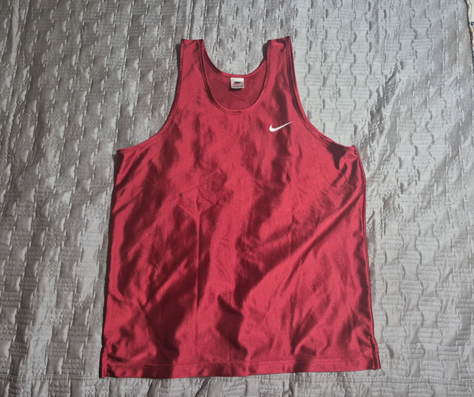 Vintage 90s Nike Basketball Jersey Tank Top Large Satin Red Silky Shiny