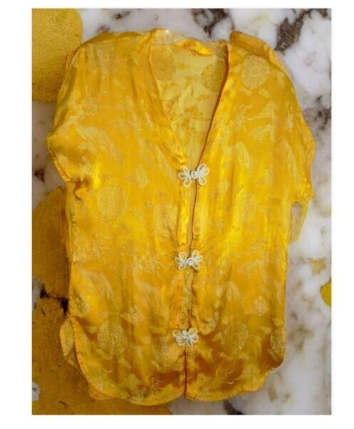 Asian Chinese Japanese Style Womens S-M Blouse SS Yellow Halloween Costume
