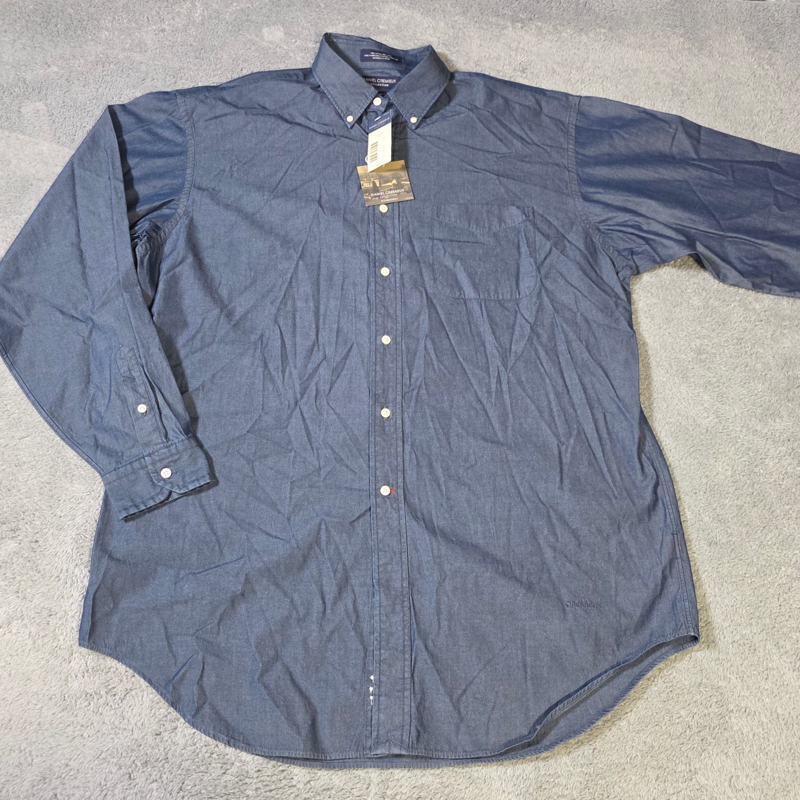 Daniel Cremieux Mens Large Denim Shirt Blue Tailored Fit Cotton Button Down 2451