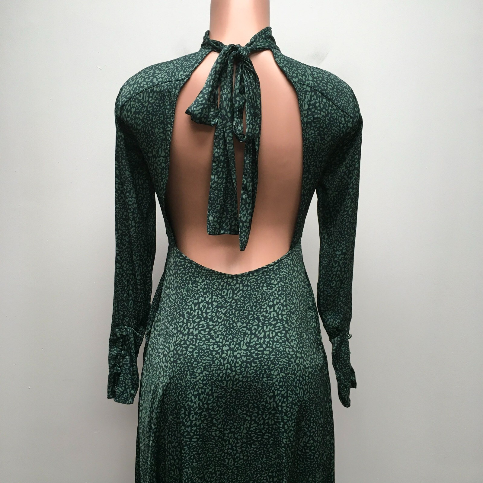 Free People Womens Green Loveless Printed Backless Mock Neck A-Line Midi Dress 2