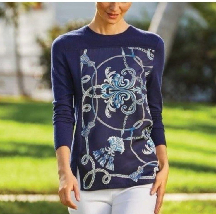 NWT J. McLaughlin Notting Sweater, Navy/White, Small