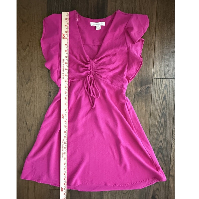Monteau Los Angeles Pink Flutter Sleeve Ruched Tie Front Mini Dress S