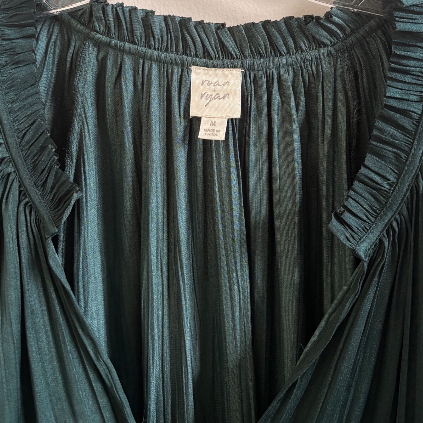 Roan + Ryan Dark Green Plissé Peasant Blouse Romantic Boho Fairy Core Top M