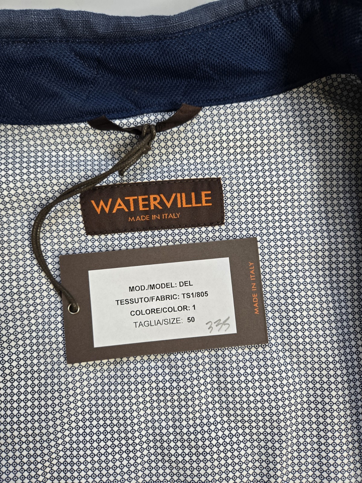 WATERVILLE DEL QUILTED BLUE MEN’S JACKET ITALY SIZE 50 US SIZE L MADE IN ITALY
