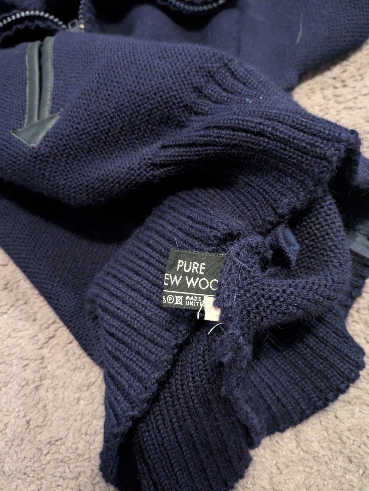 Vintage Guernsey Full Zip Navy Sweater British Fisherman Men’s Medium