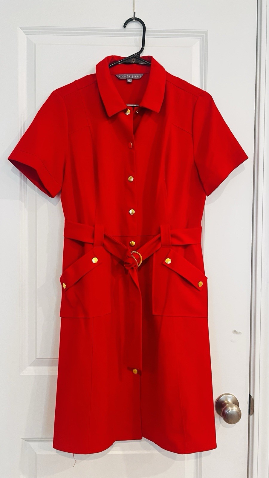 Sharagano Red Utility Zip Belted Women’s Shirt Dress Size 10