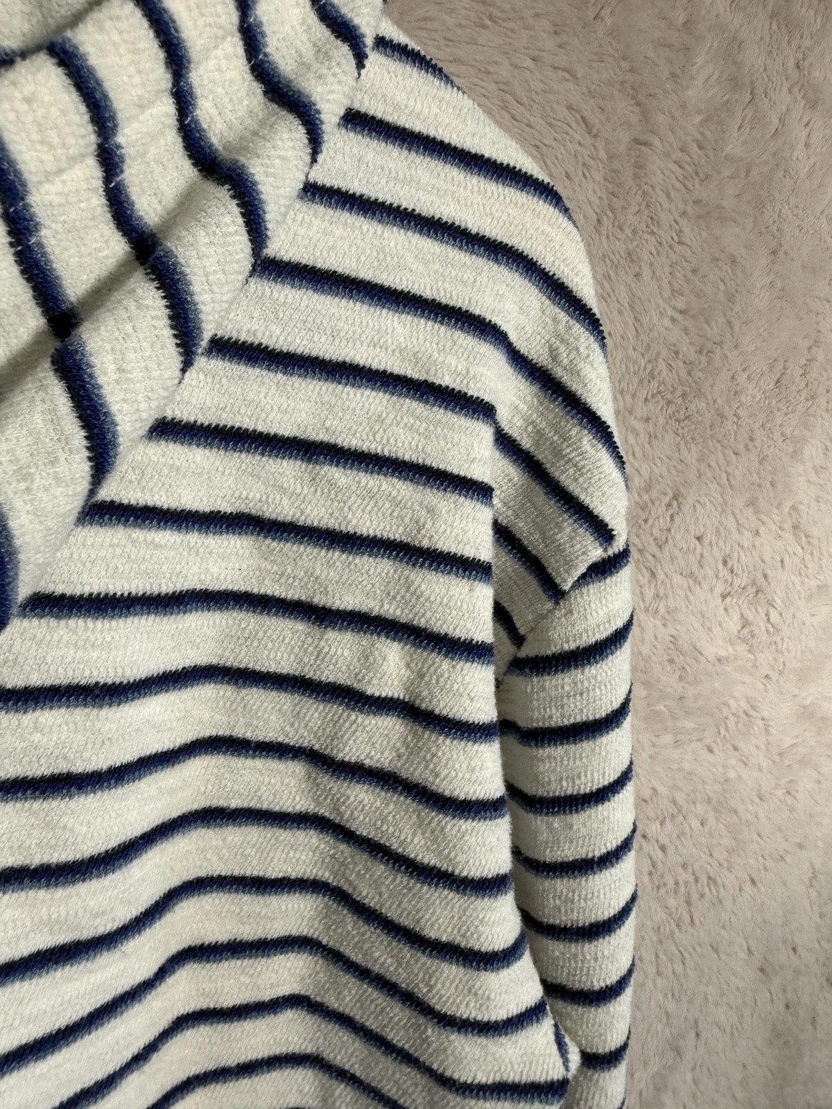 Marine Layer Pullover Hoodie Womens Small White Blue Striped Terry Summer 2022