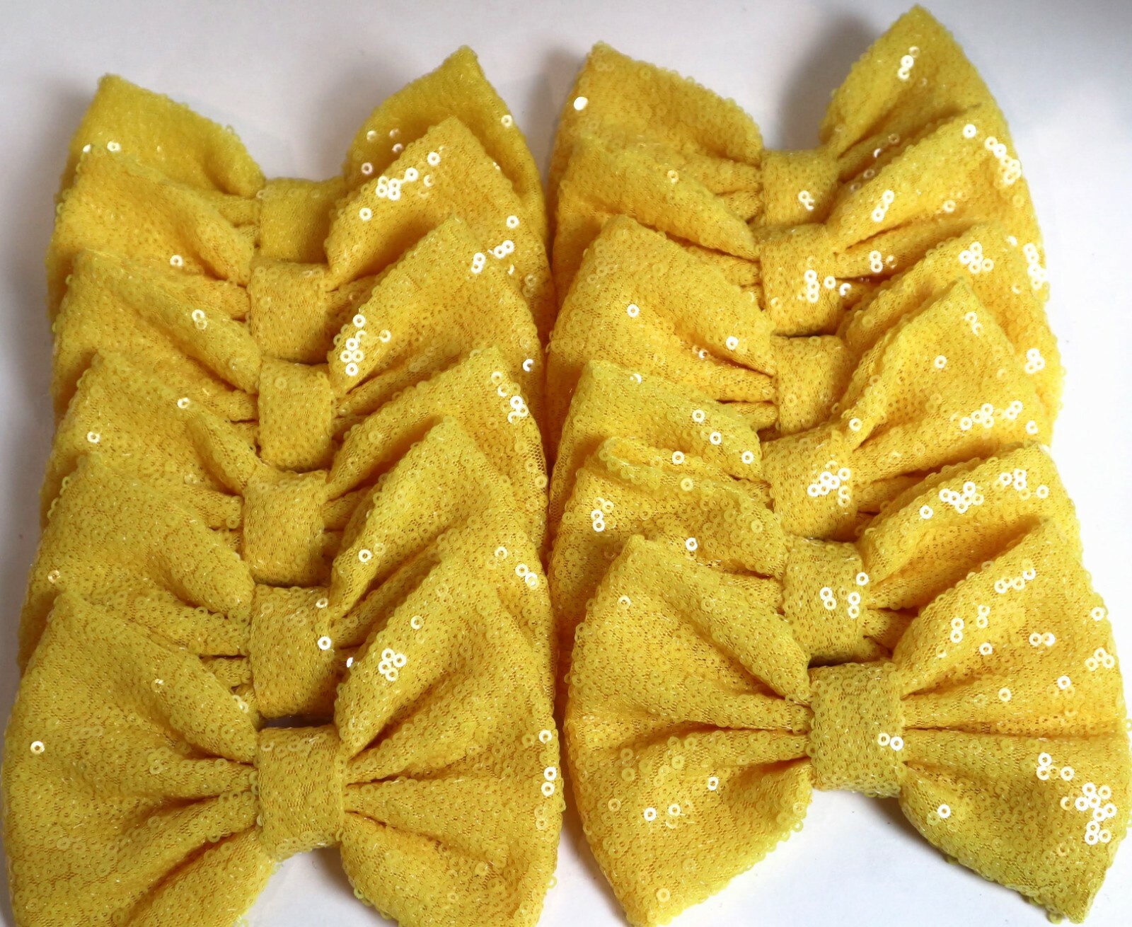 Set of 12 Large 5 inches Yellow Sequin Bows,DIY Wholesale Bows / NO CLIP