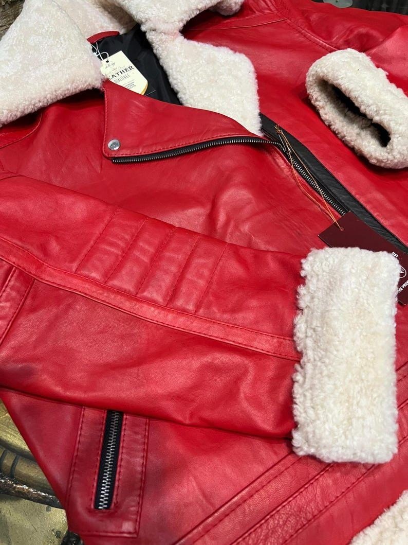 Handmade New Men’s Red Sheepskin Leather Shearling Jacket – Stylish Christmas