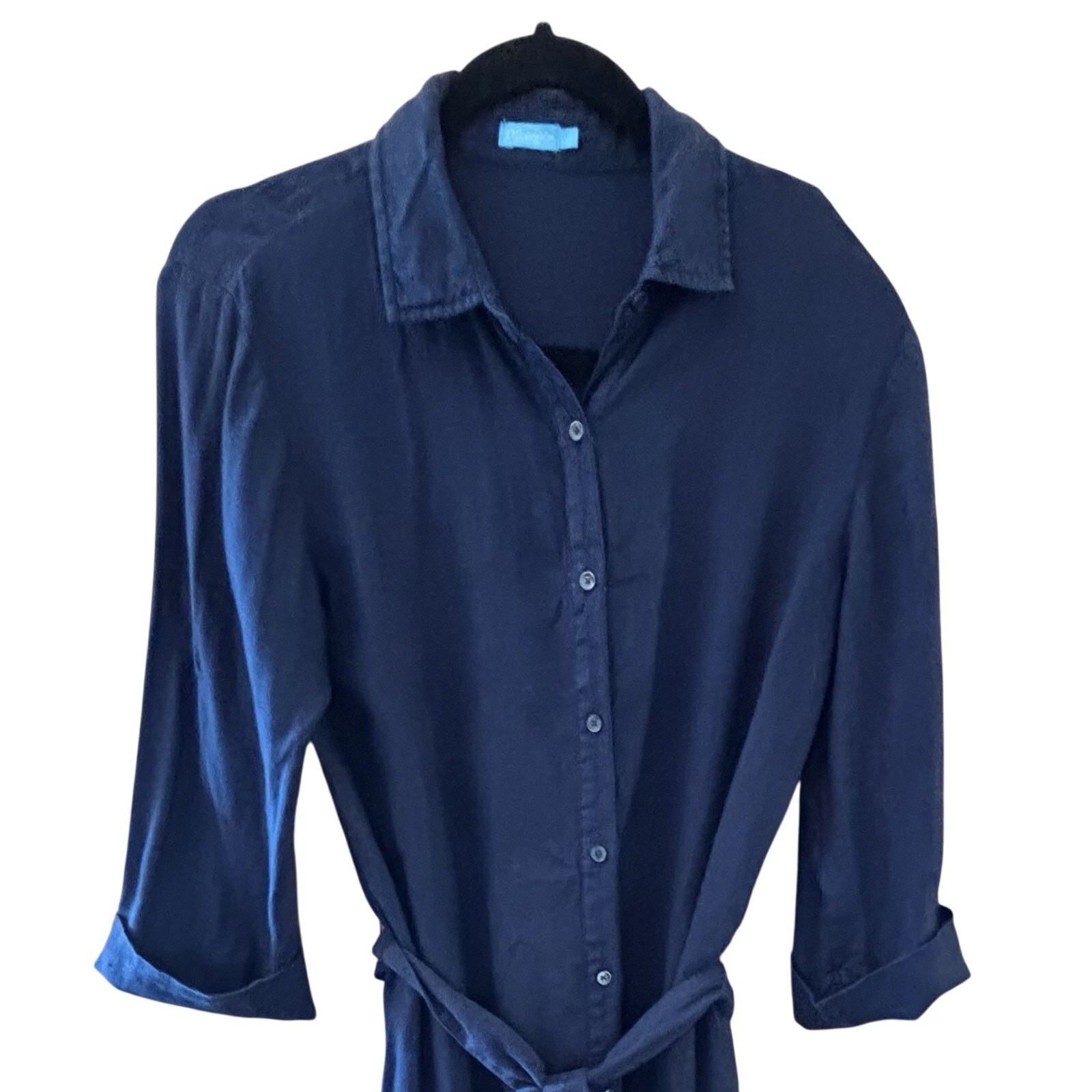 J McLaughlin 100% Linen Shirt Dress Sm Navy Button Up Belted Resort Beach Summer