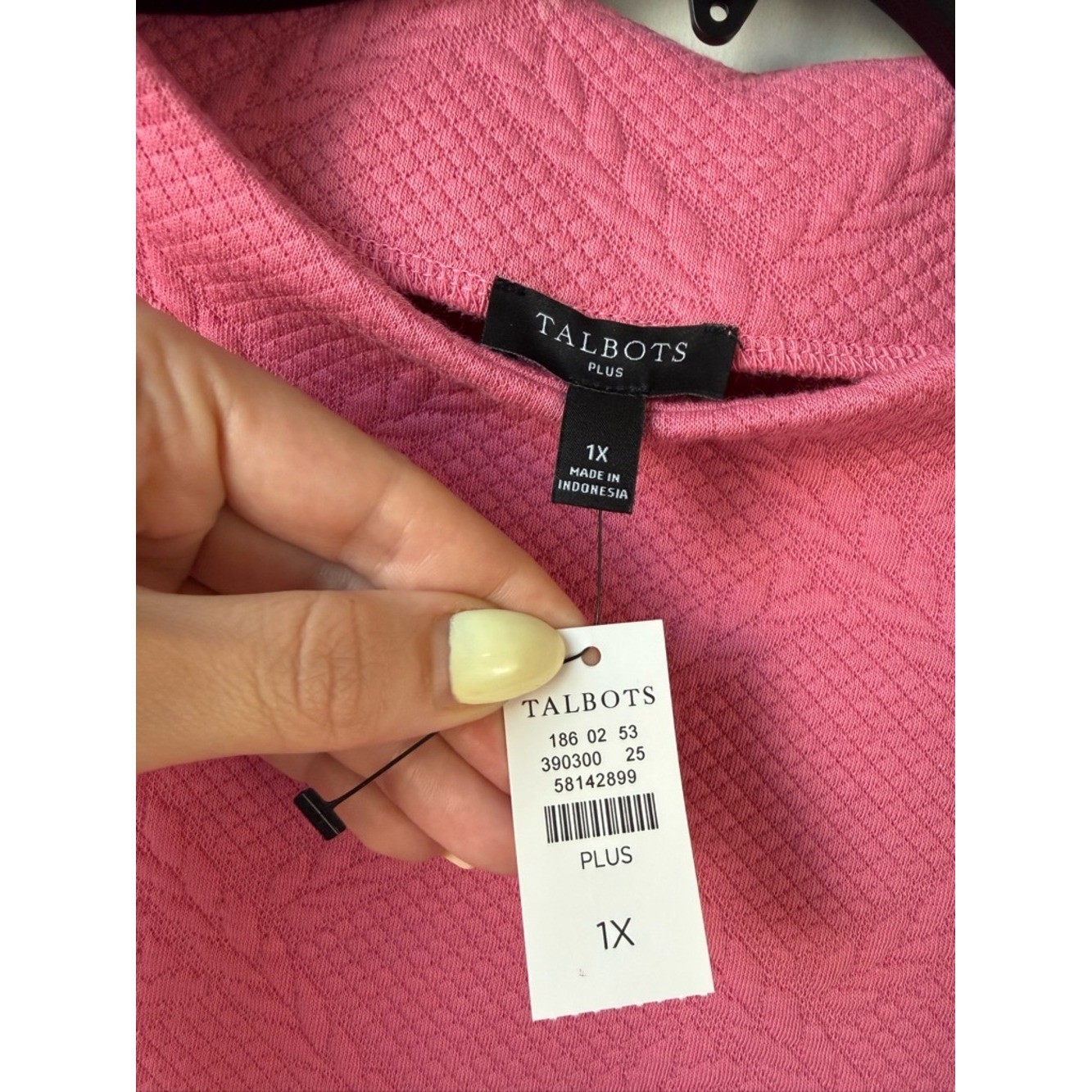 Talbots Plus Textured Funnel Neck Pullover Sweatshirt Petunia Pink 1X