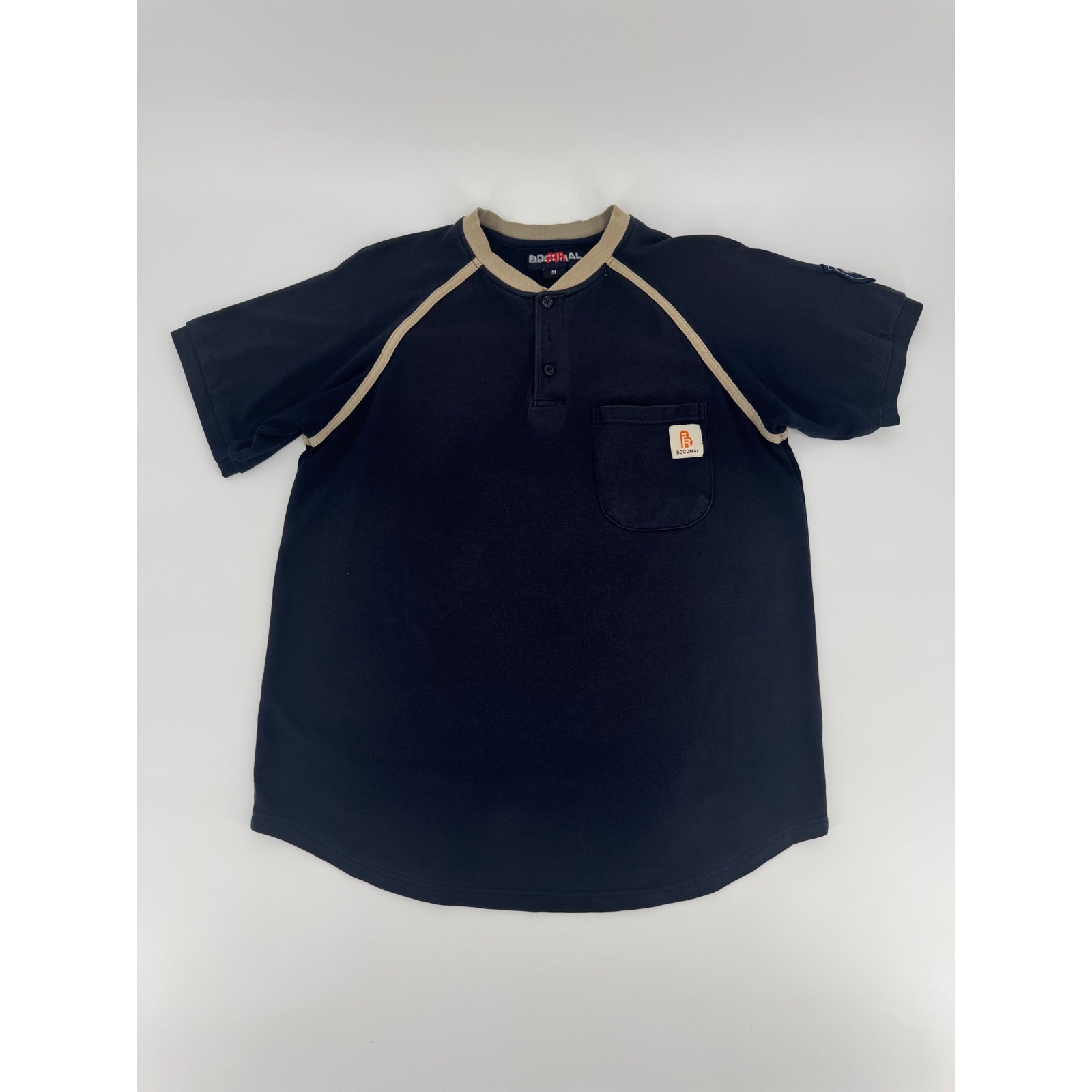 Bocomal FR Flame Resistant Henley Work Shirt Navy Blue Tan CAT 2 Mens Medium