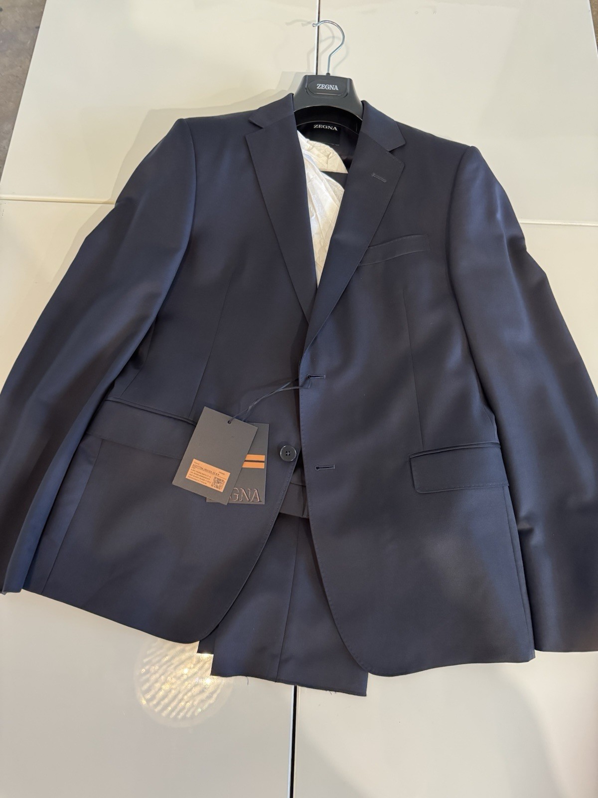 Zegna Drop 8 Slim Fit Midnight Blue Wool-Mohair 2-PC Suit IT52 Made In Italy