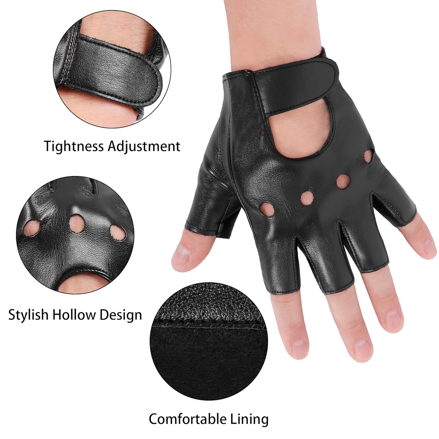 2× Men’s Black Motorcycle Fingerless Leather Half Finger Driving Biker Gloves US