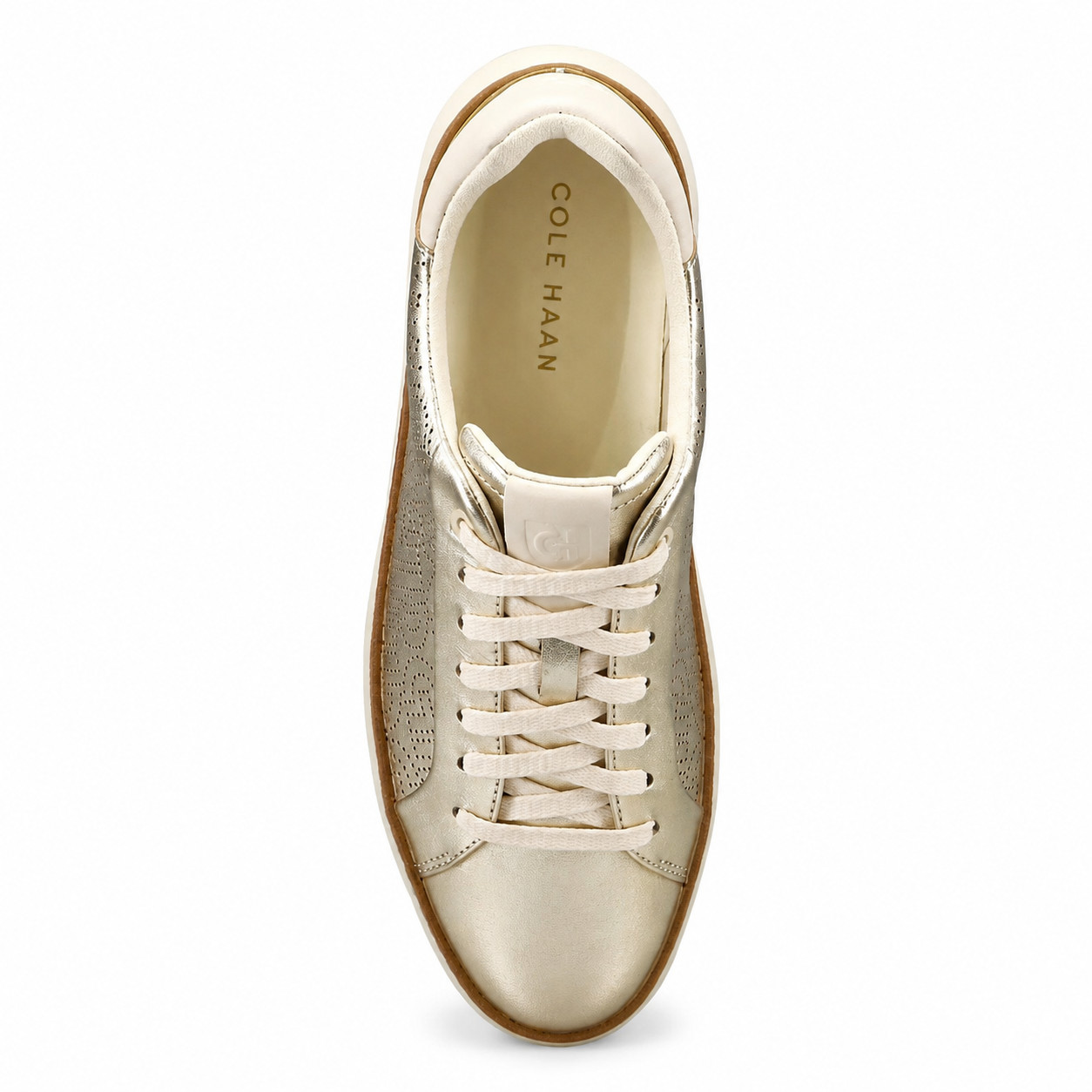 Cole Haan GrandPro Women Sneakers Size 8.5B Gold Leather Platform Low Top Shoes